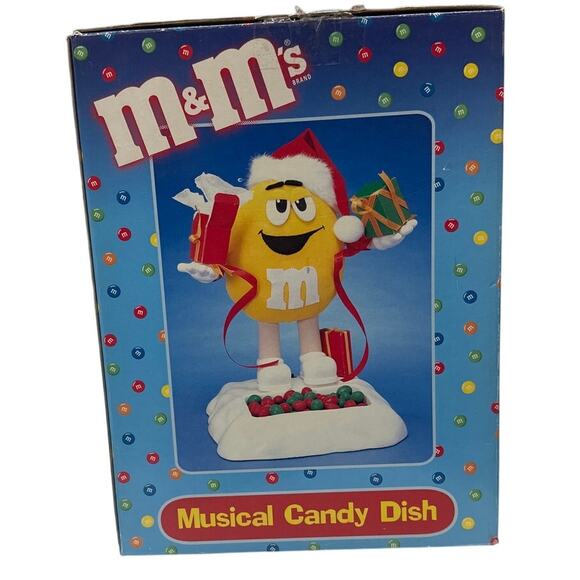 M & M's Musical Candy Dish Yellow Christmas Music Vintage New - Picture 3 of 4